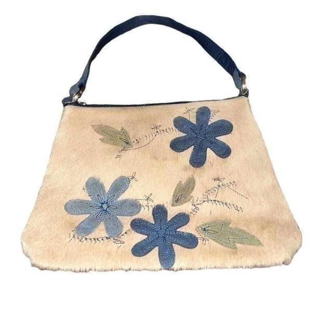 Preston & York Y2K suede and fur purse with floral‎ pattern